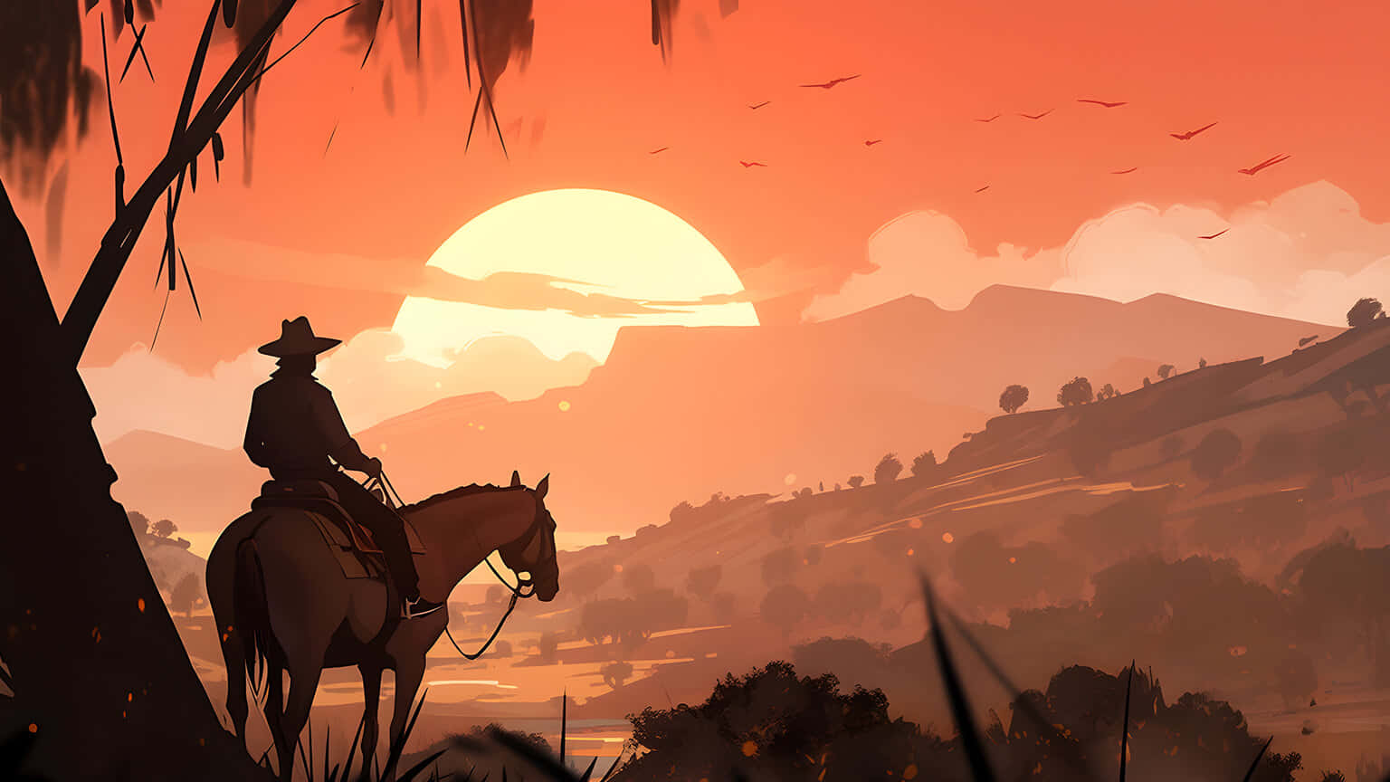 Red Dead Redemption2 Sunset Ride Wallpaper