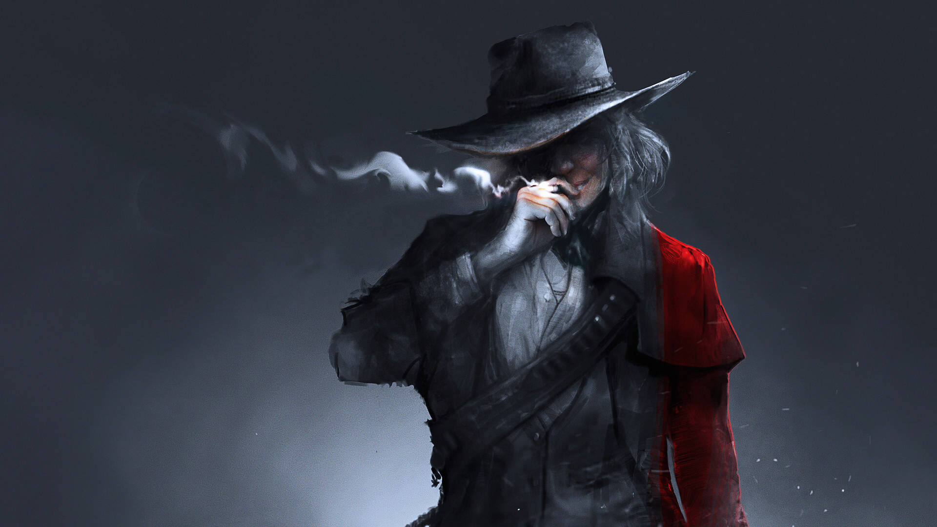 a man in a hat smoking a cigarette Wallpaper