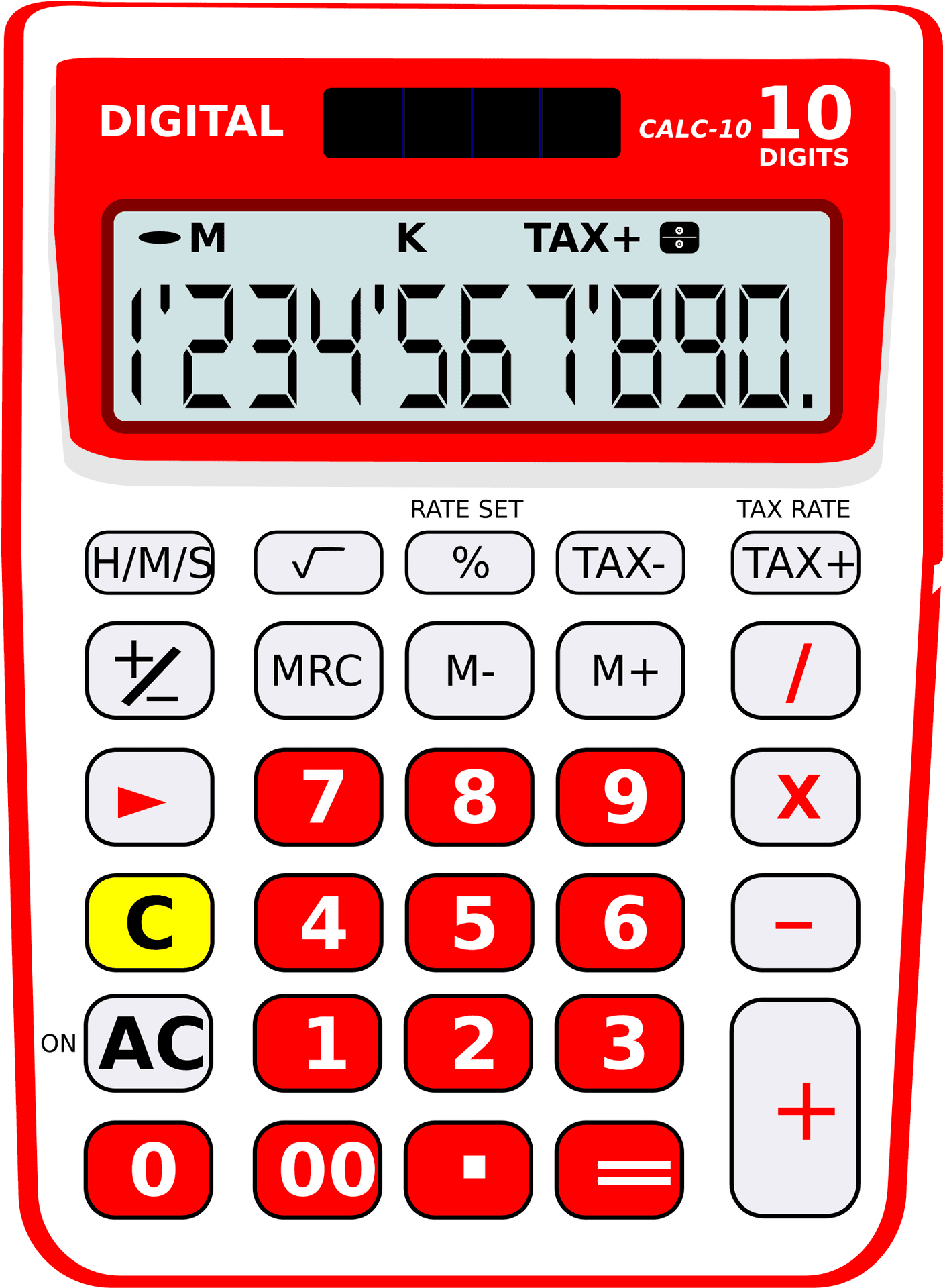 Red Digital Calculator Displaying Numbers PNG