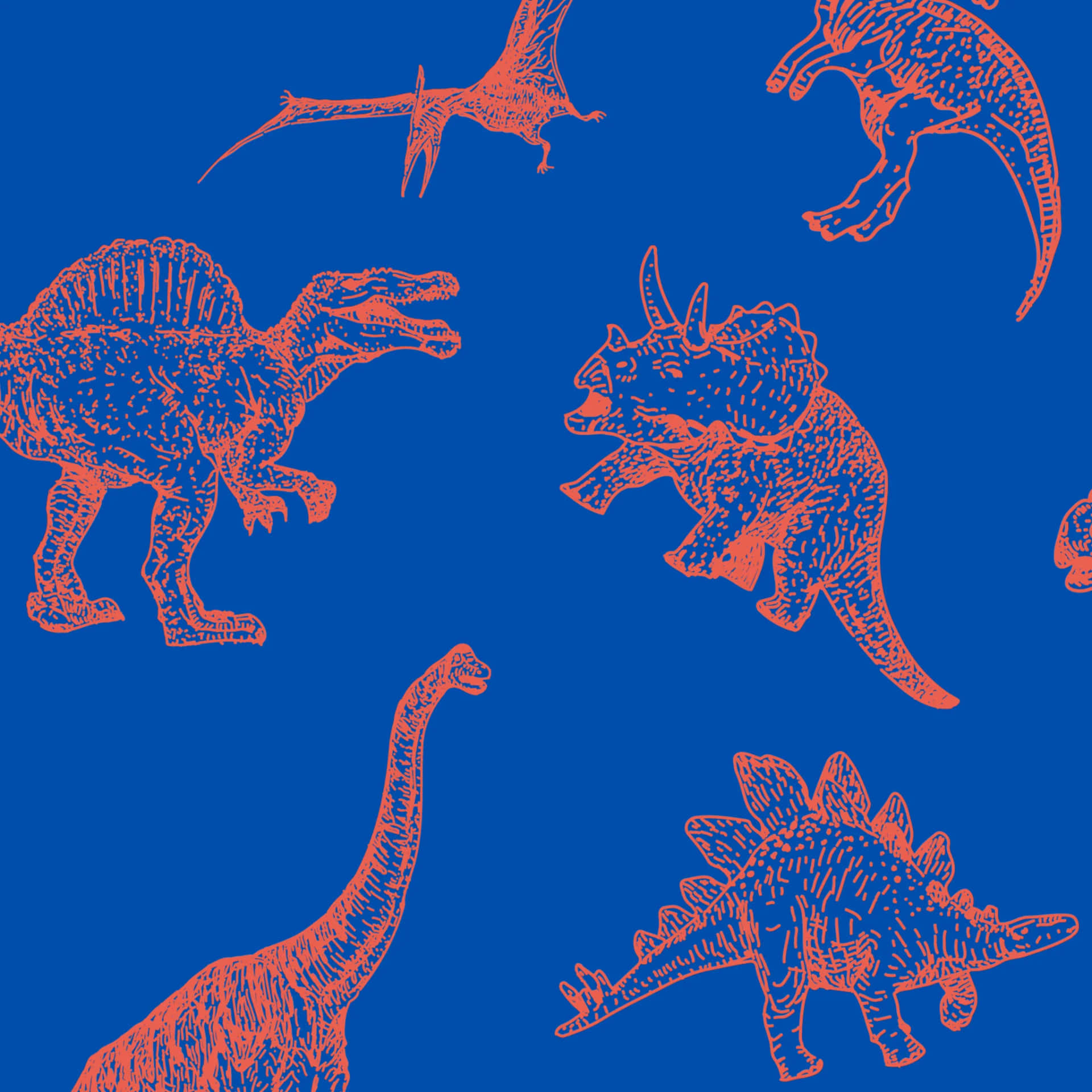 Red Dinosaurson Blue Background Wallpaper