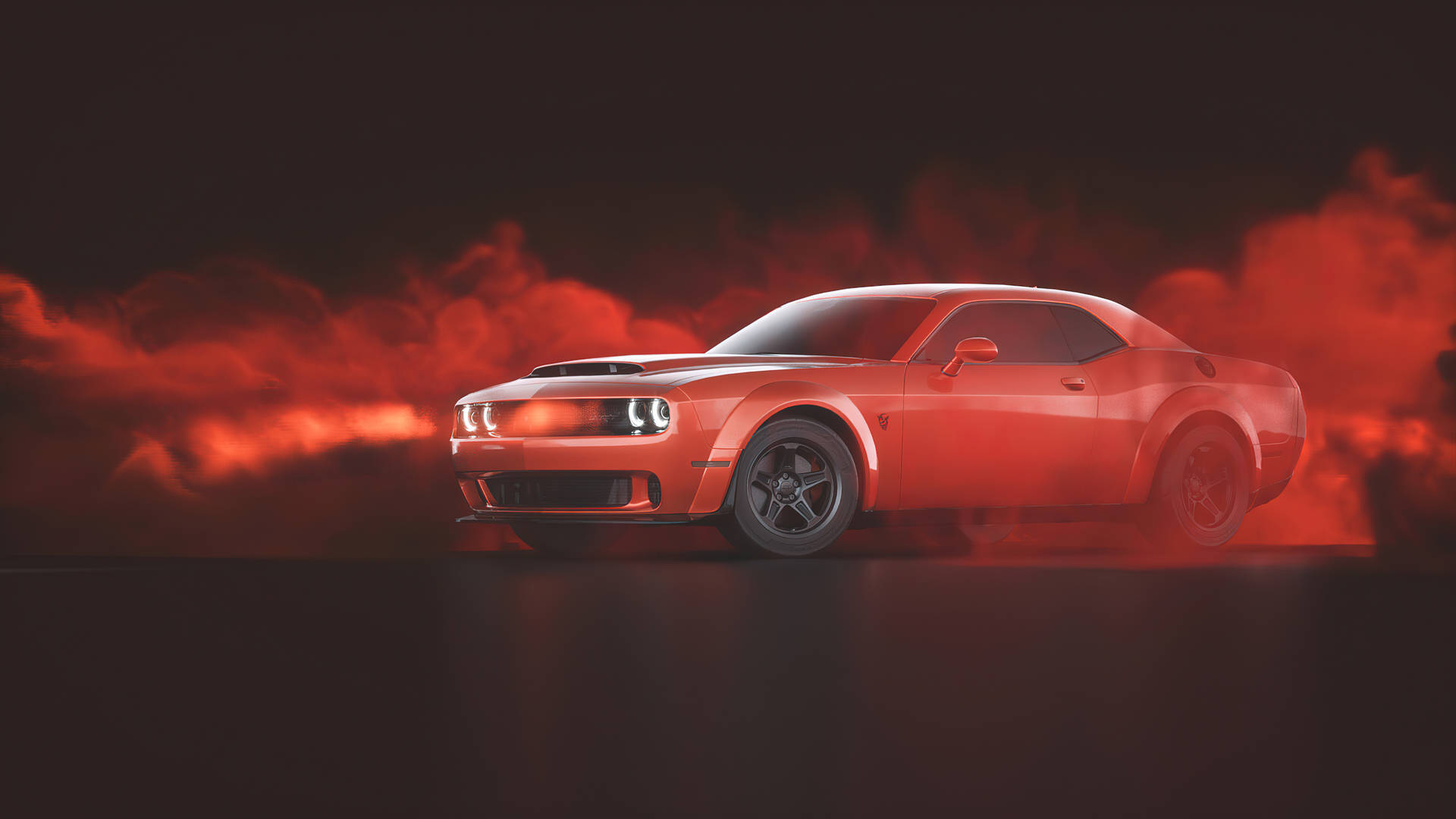 Rosso Dodge Challenger Demone 4k Fumoso Sfondo