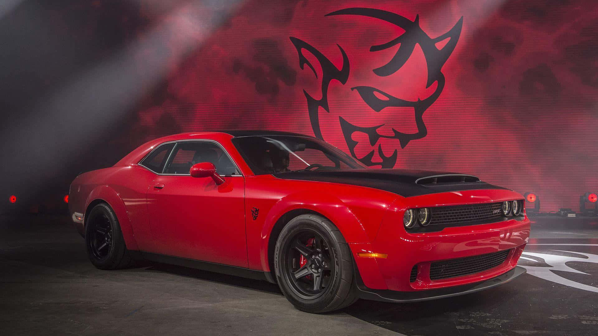 Red Dodge Challenger Hellcat Demon Backdrop Wallpaper