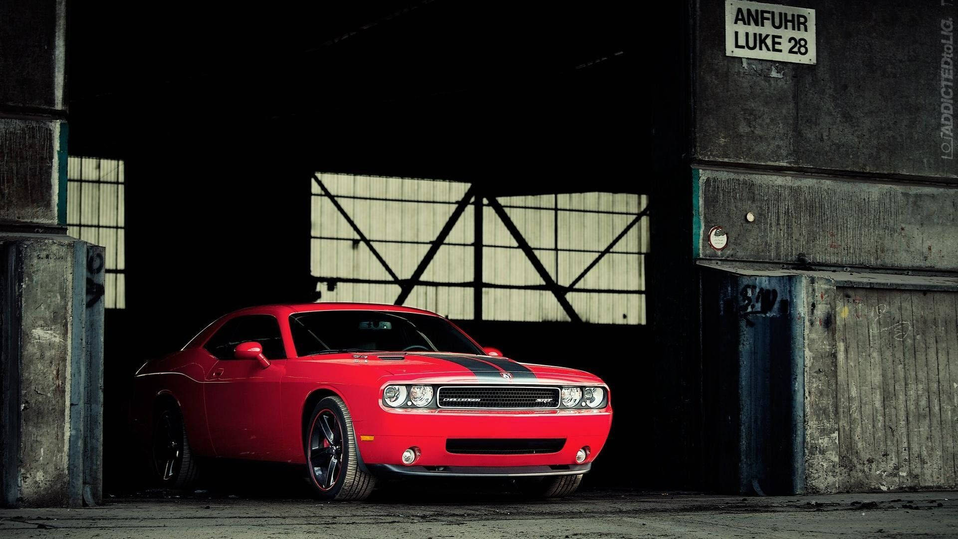 Red Dodge Challenger In Garage