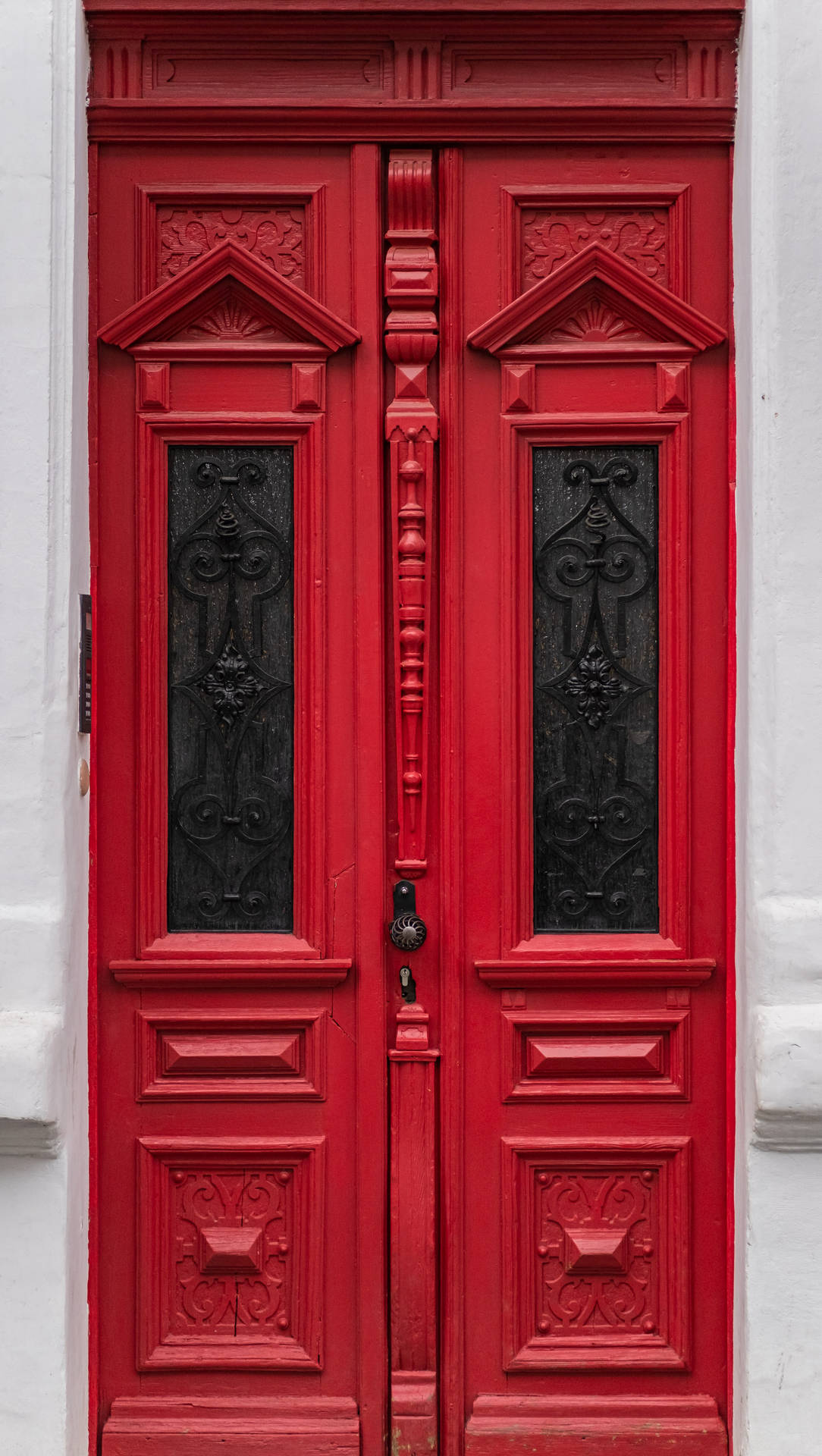 Red Door With Metal Design Wallpaper