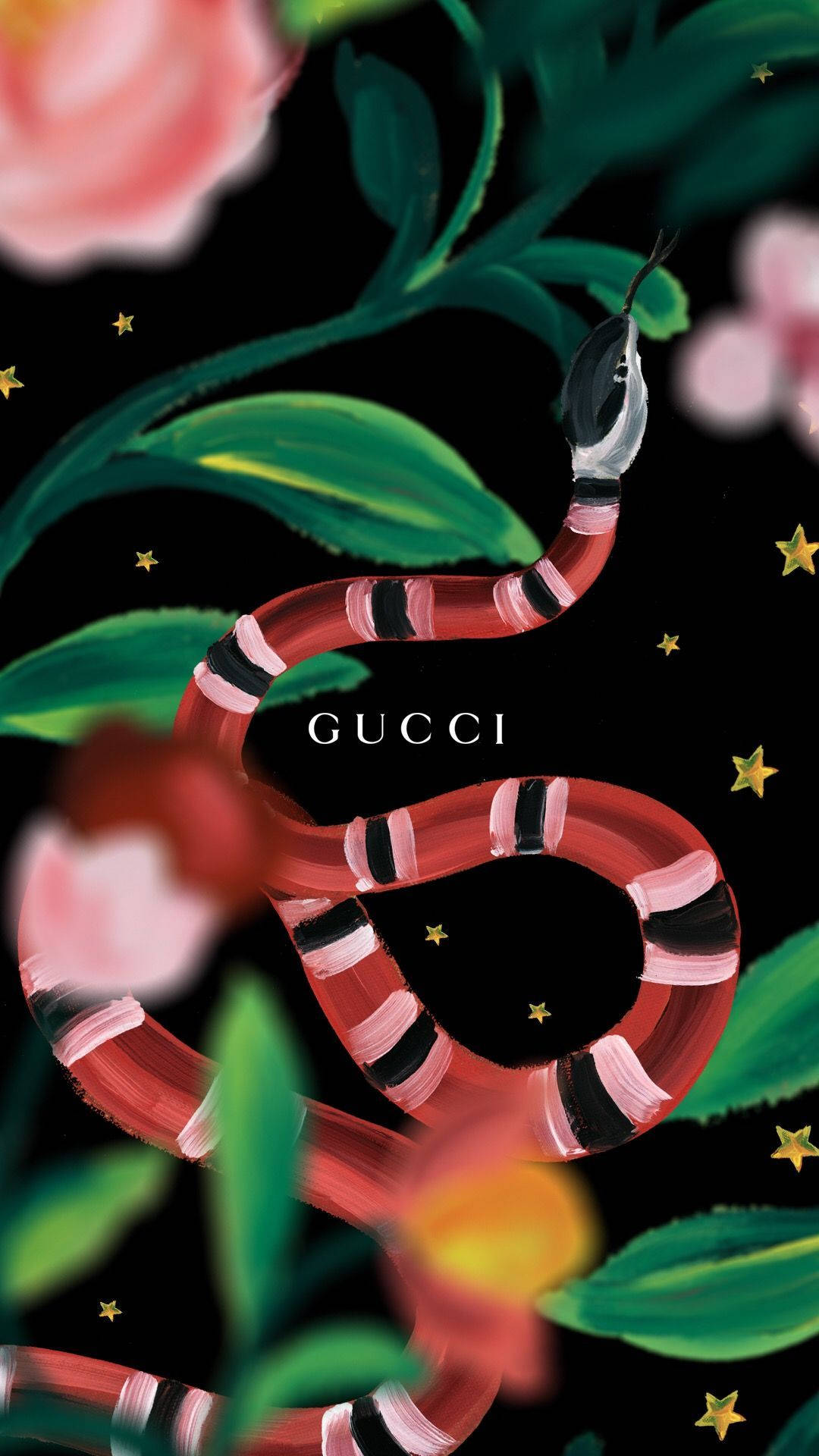Gucci slange med blomster og blade Wallpaper