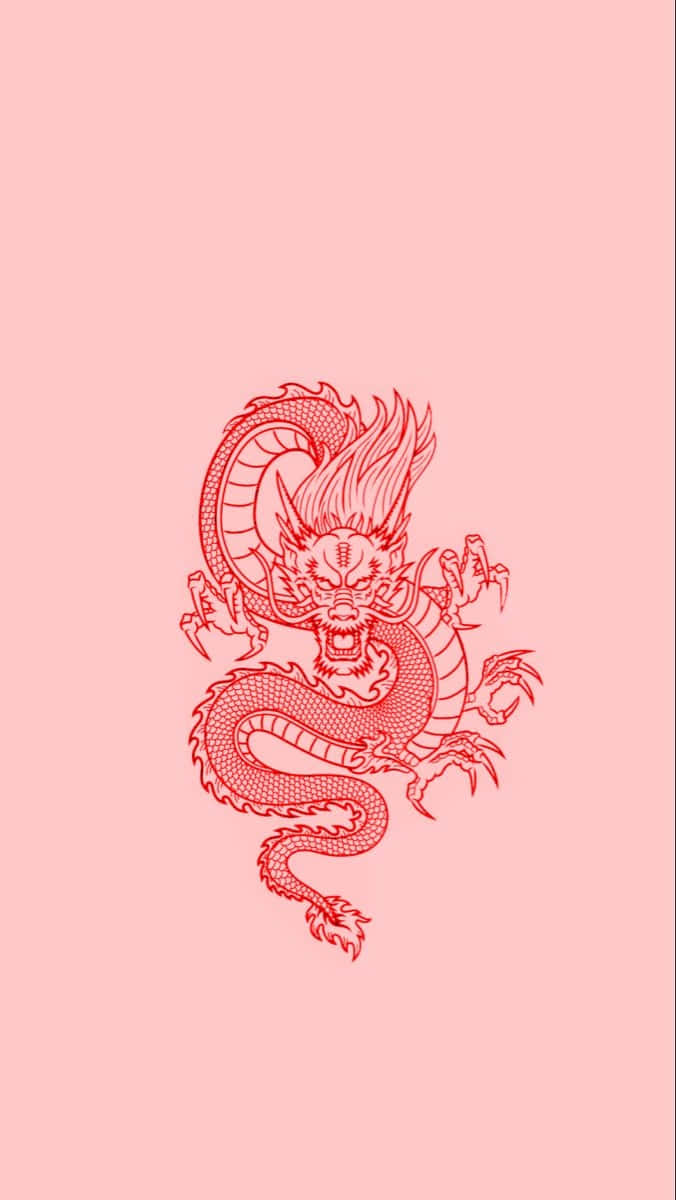Red Dragon Illustration Pink Background Wallpaper