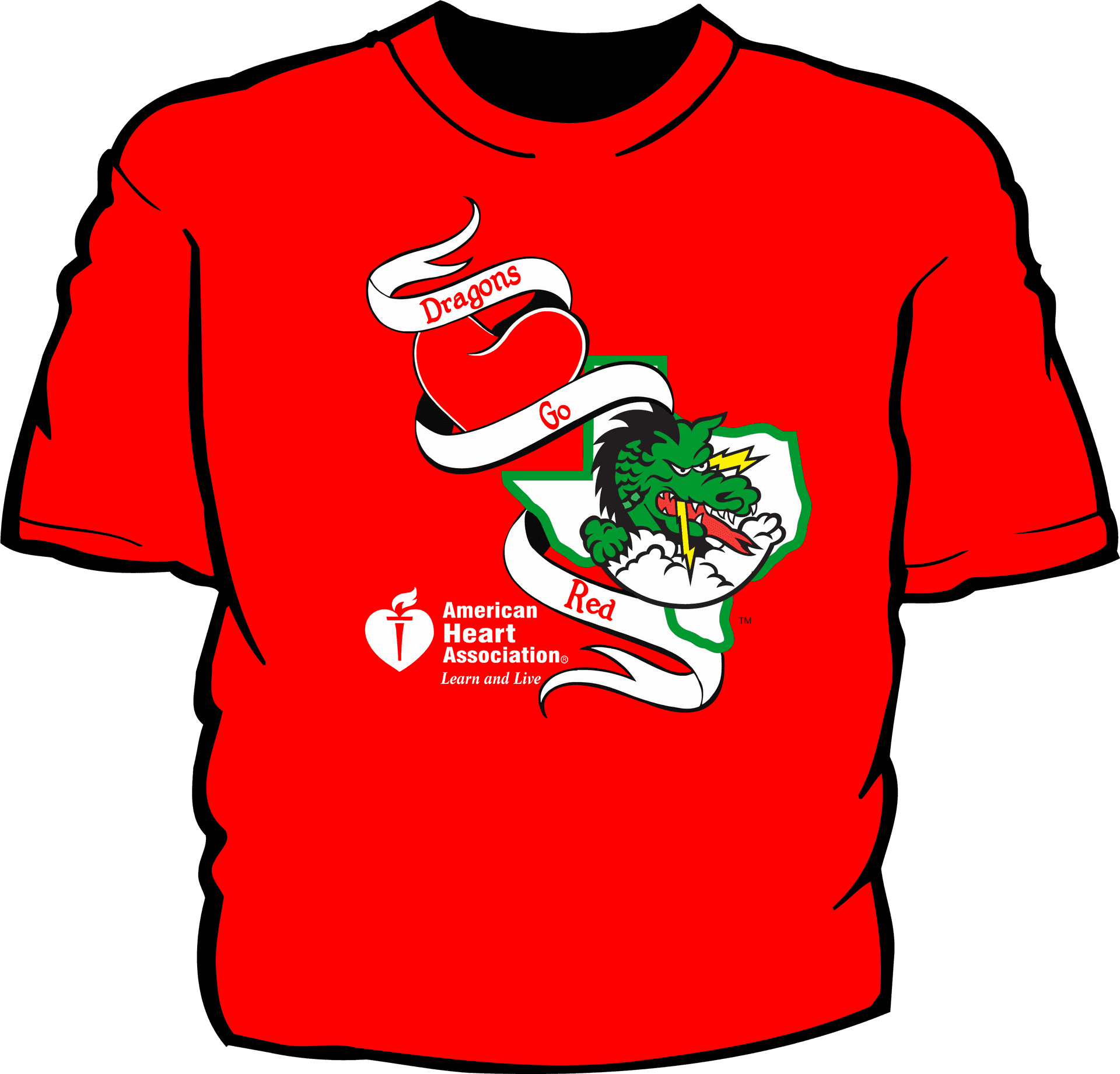 Red Dragons Heart Association T Shirt Design PNG