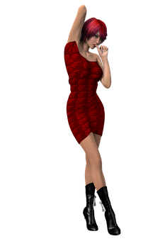 Red Dress Animated Woman Pose PNG