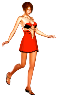 Red Dress Anime Character PNG