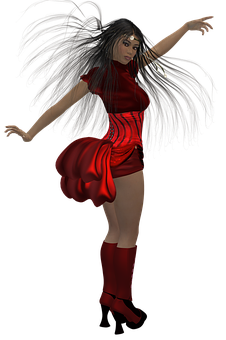 Red Dress Dancer Illustration PNG