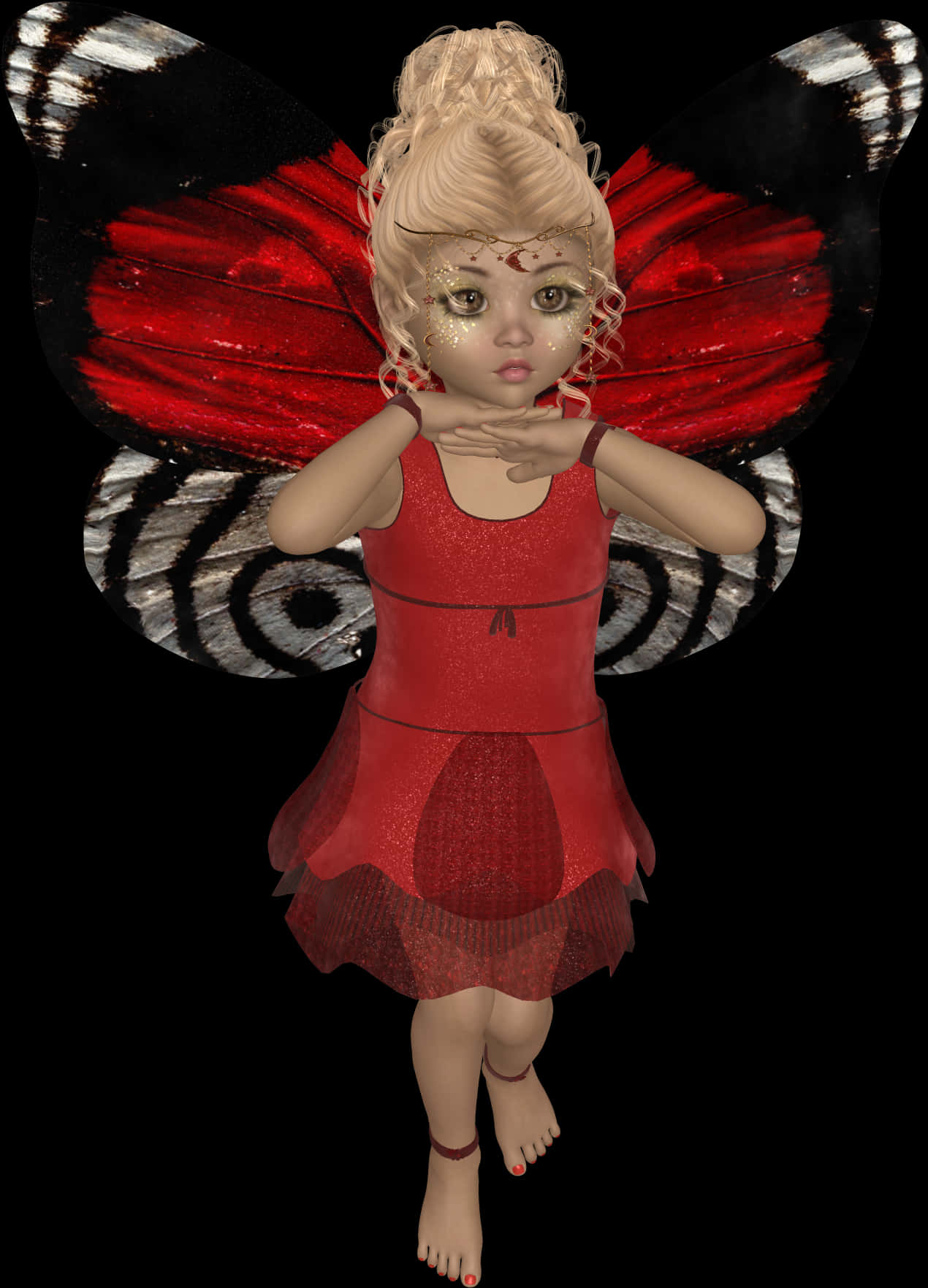 Red Dress Fairy With Butterfly Wings PNG
