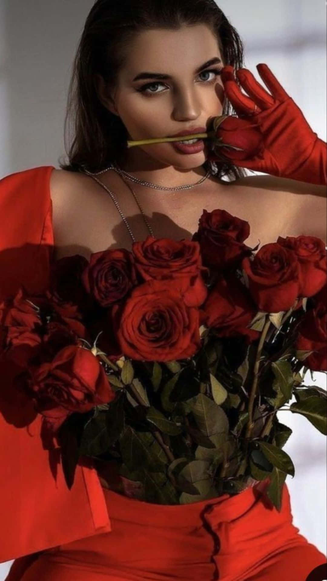 Red Dress Rose Seduction Wallpaper