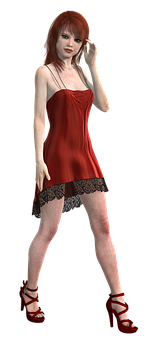 Red Dress3 D Model Pose PNG