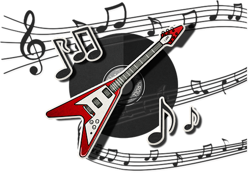 Red Electric Guitar Musical Background PNG