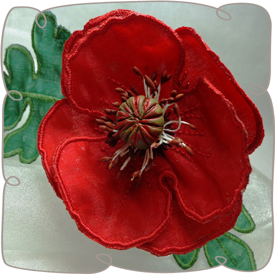 Red Embroidered Flower Fabric PNG