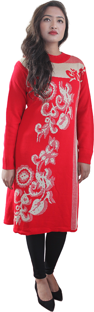 Red Embroidered Kurti Fashion PNG