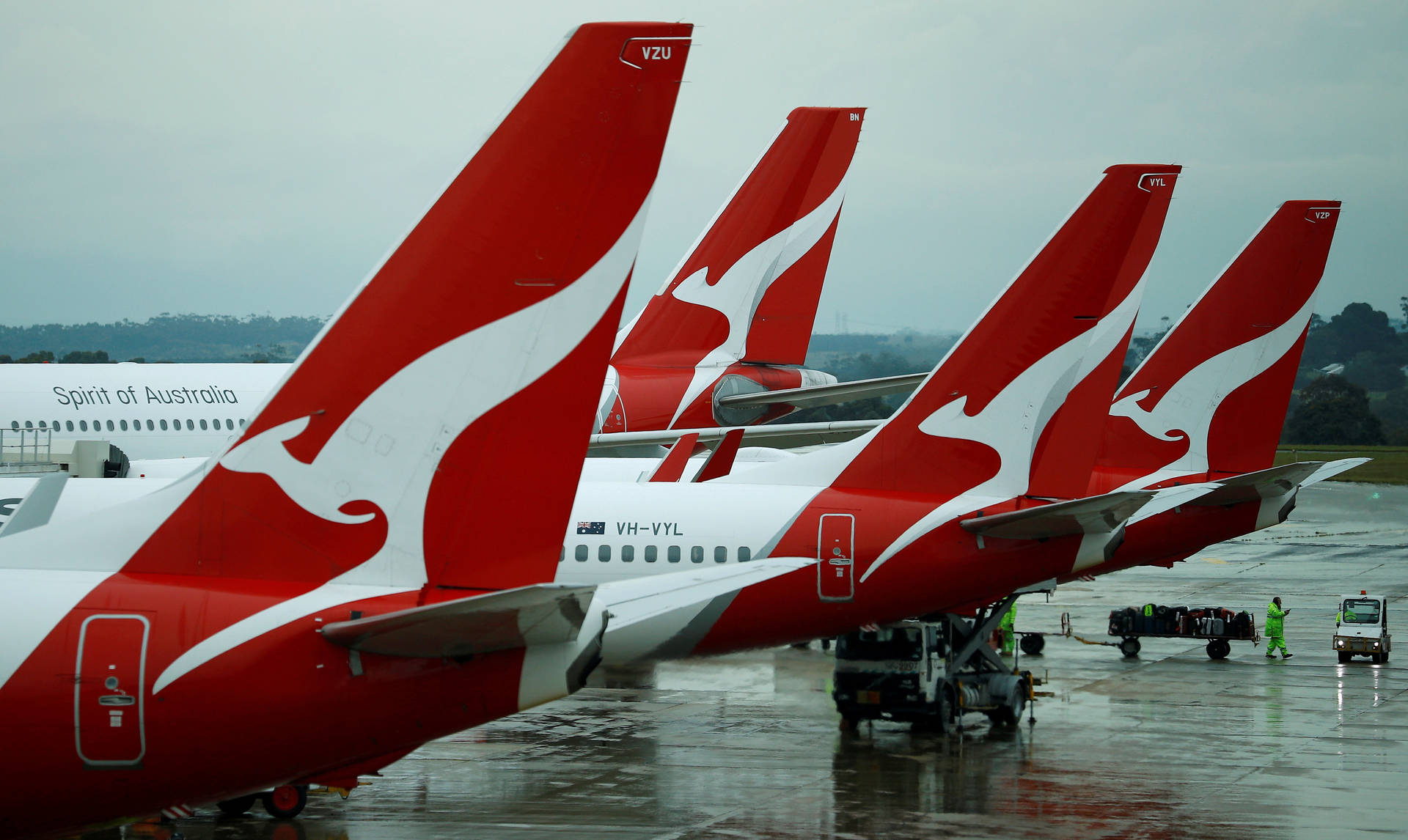 Red Empennages Of Qantas Airways Wallpaper