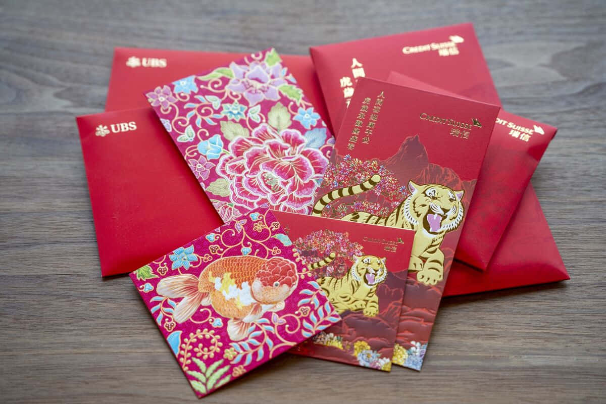Red Envelope on a Wooden Background Wallpaper