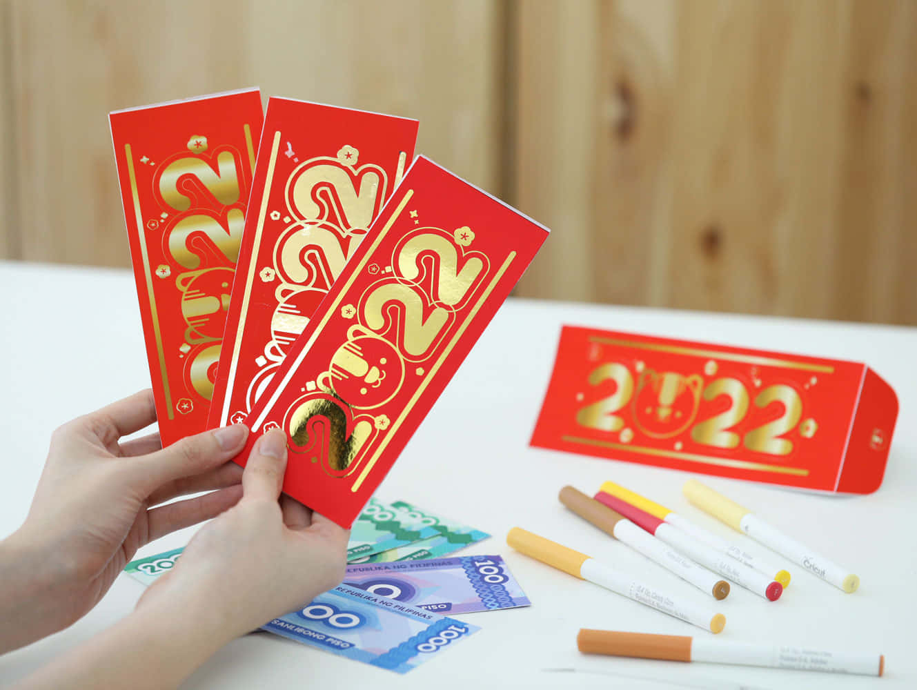 Red Envelopes on a Festive Background Wallpaper