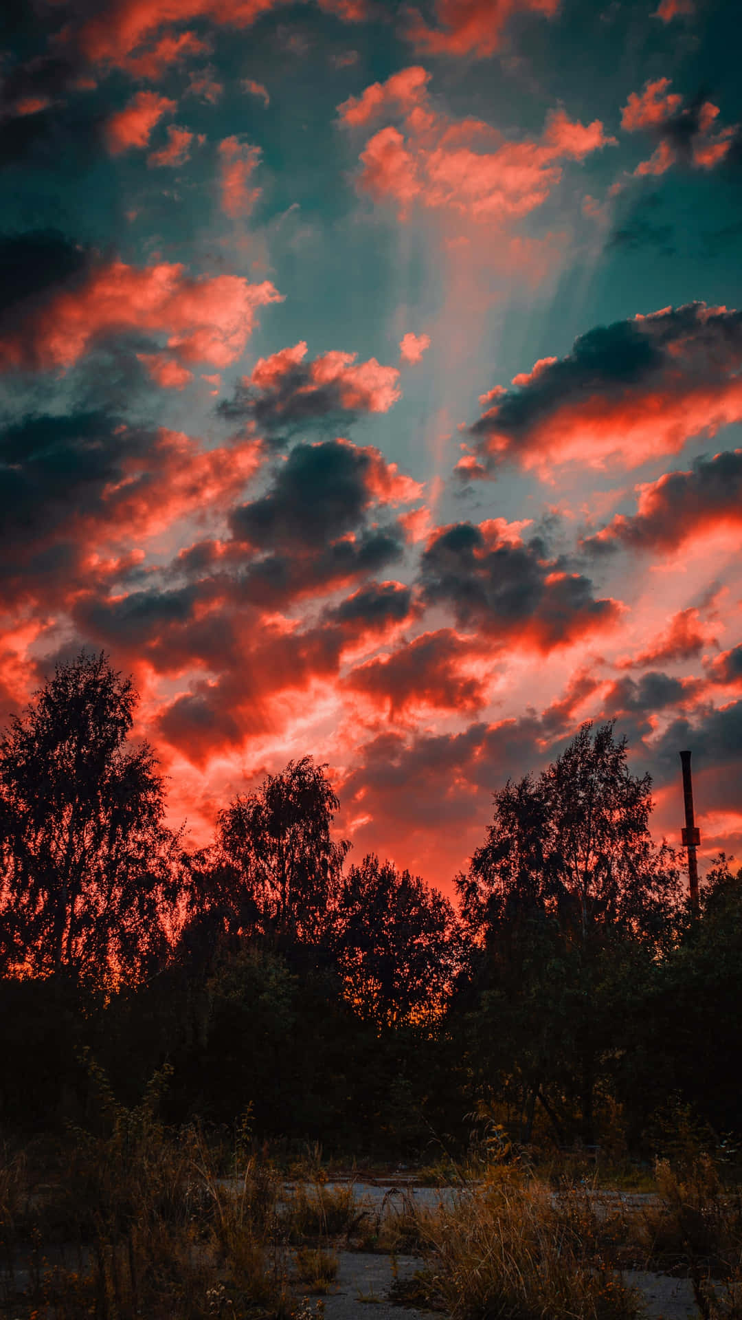 Red Evening Sky With Clouds Wallpaper