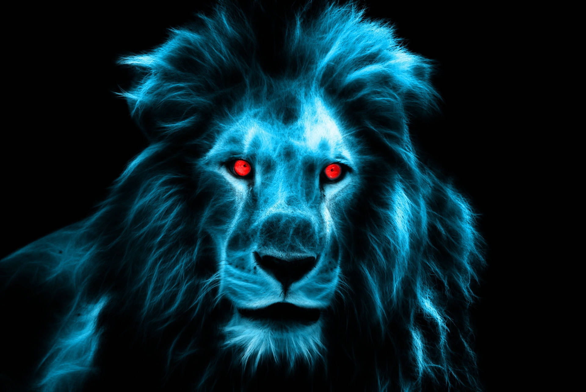 Cabezade León Azul Con Ojos Rojos. Fondo de pantalla