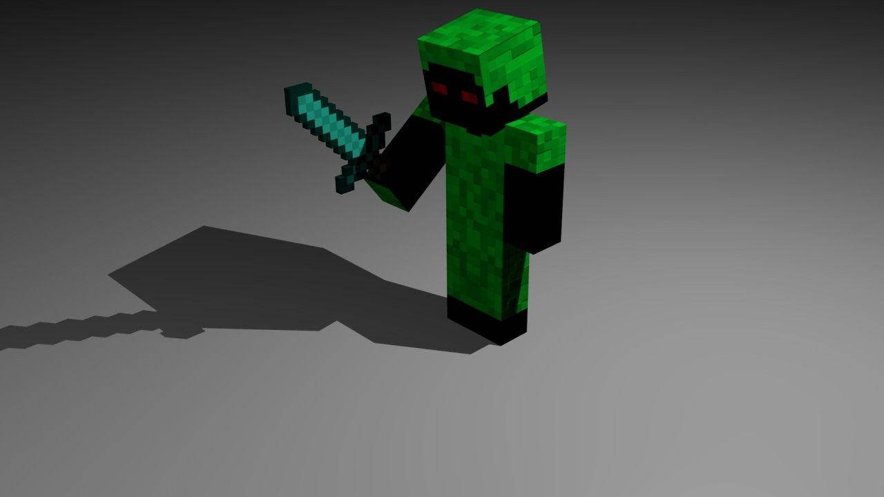 Red Eyed Creeper With Sword Cool Minecraft Wallpaper