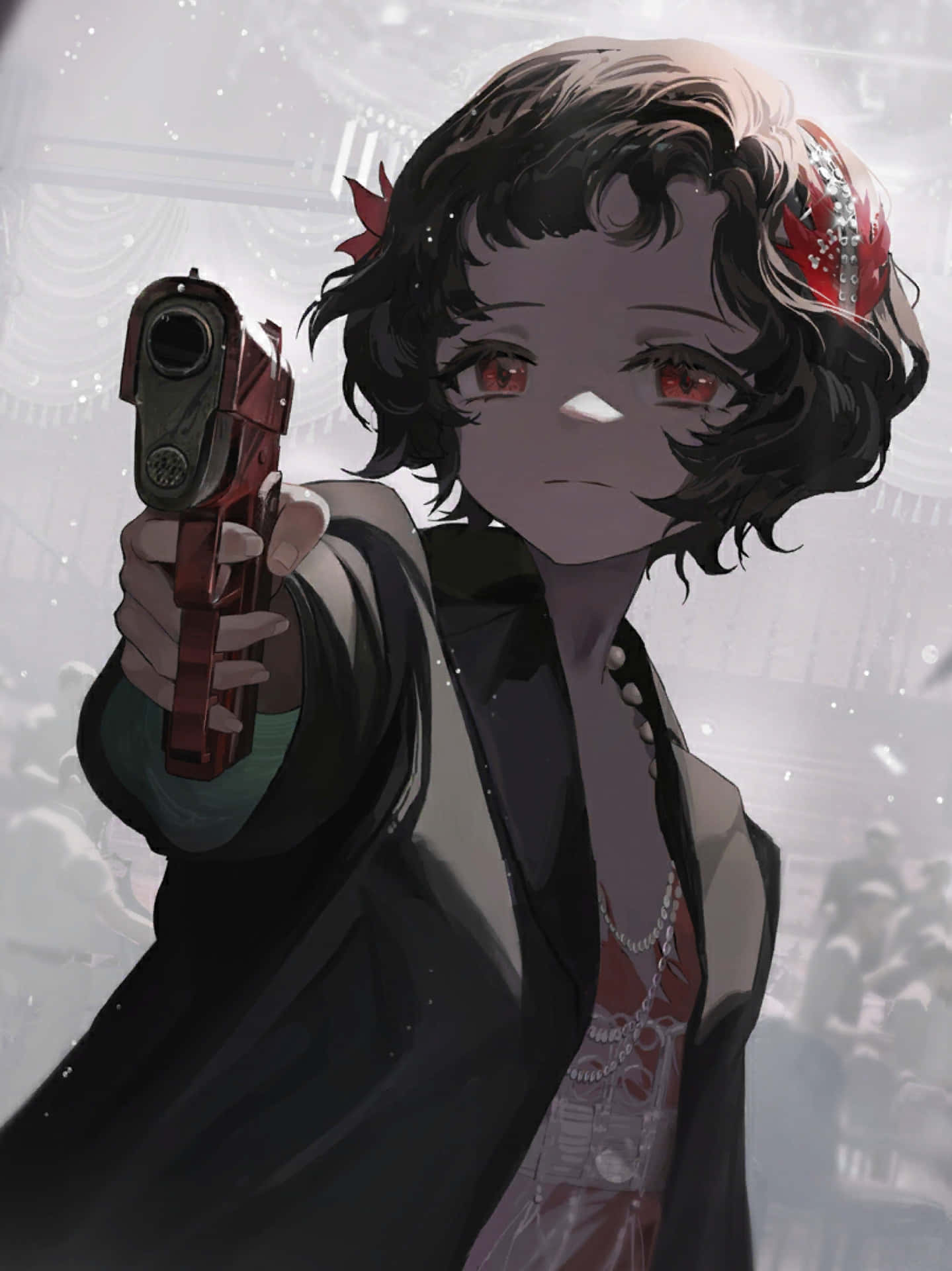 Red Eyed Girl With Gun Anime Art Wallpaper