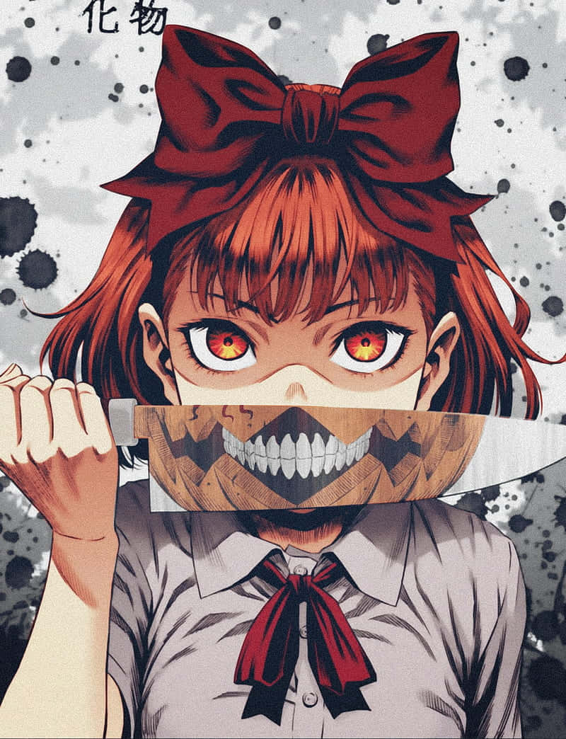 Red Eyed Girl With Monstrous Mask Art Wallpaper