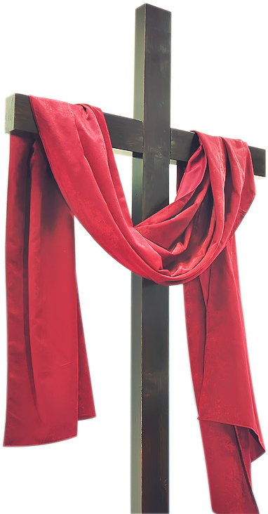 Red Fabric Draped Wooden Cross PNG