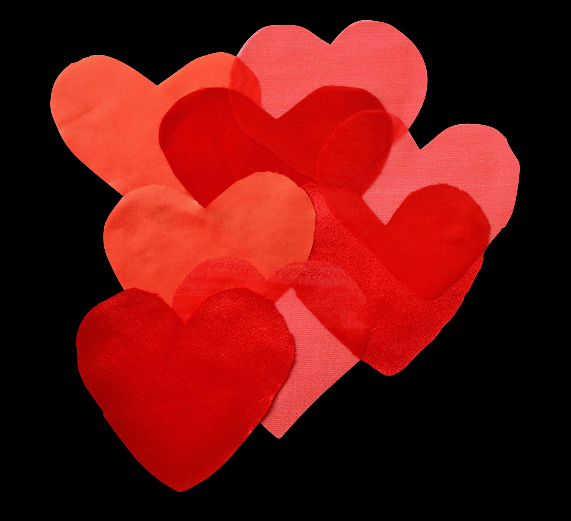 Red Fabric Hearts Black Background PNG