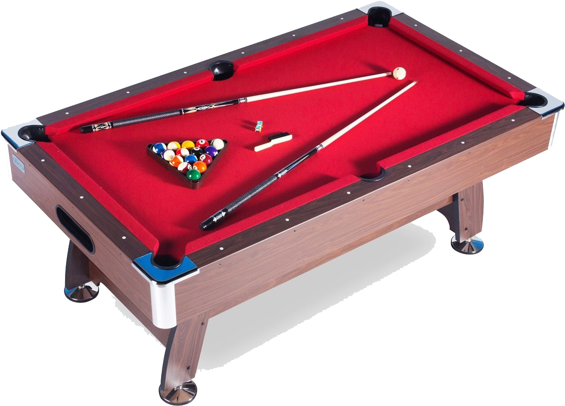 Red Felt Pool Tablewith Accessories PNG