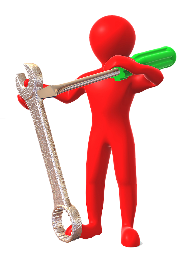 Red Figure Holding Wrench PNG