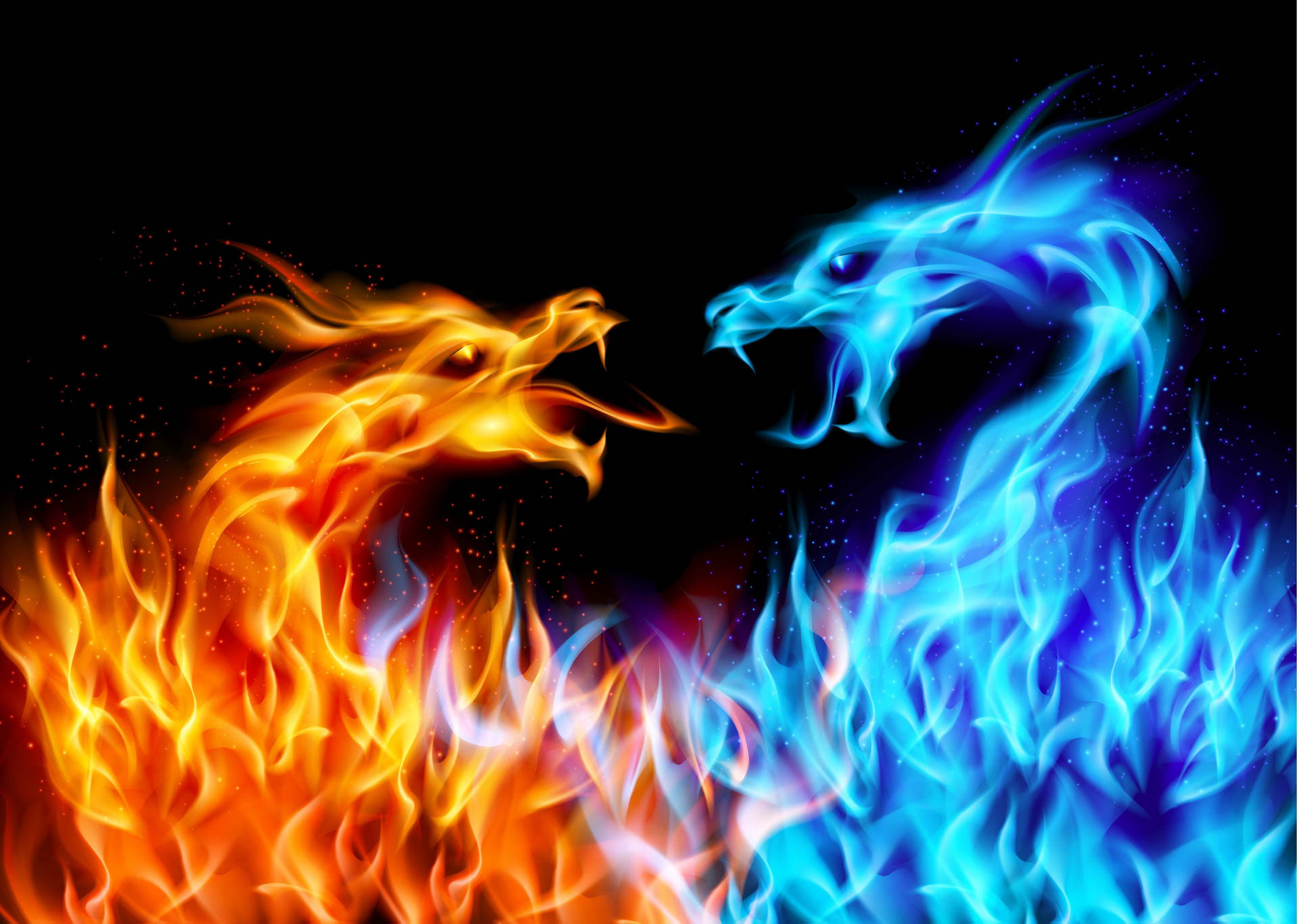 Red Fire Against Blue Ice Wallpaper