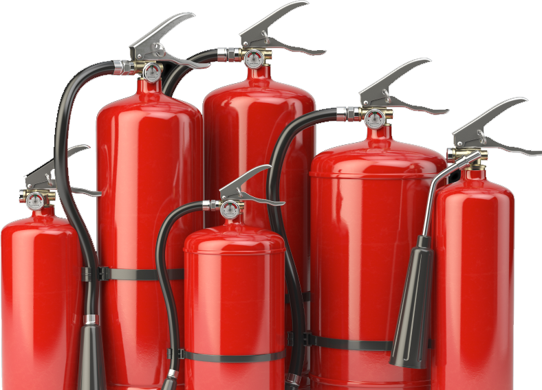 Red Fire Extinguishers Grouped Together PNG