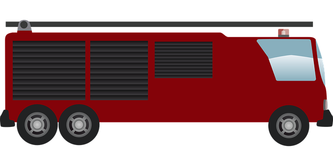 Red Fire Truck Side View Vector PNG