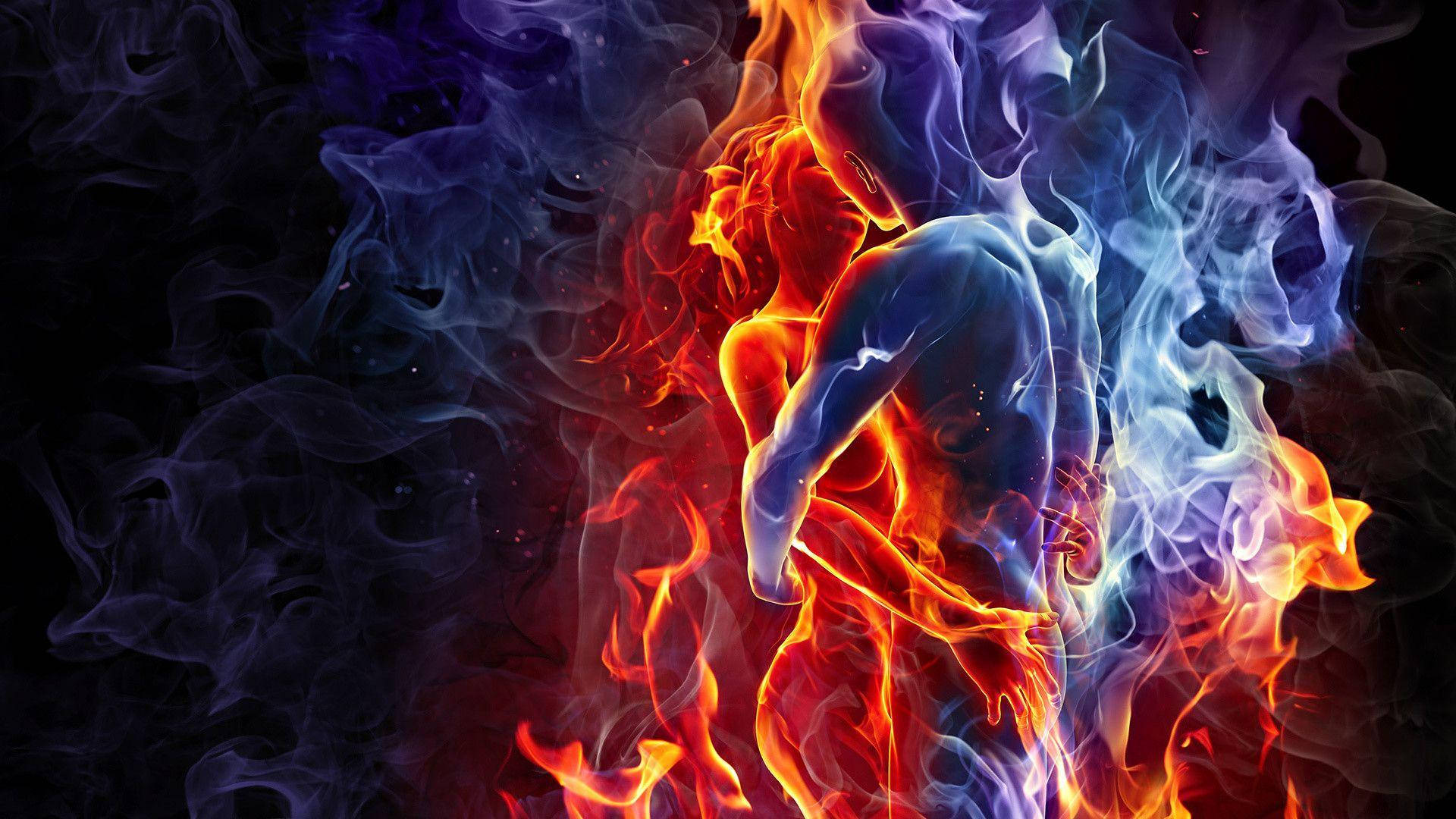 Red Fire Woman With A Man Wallpaper