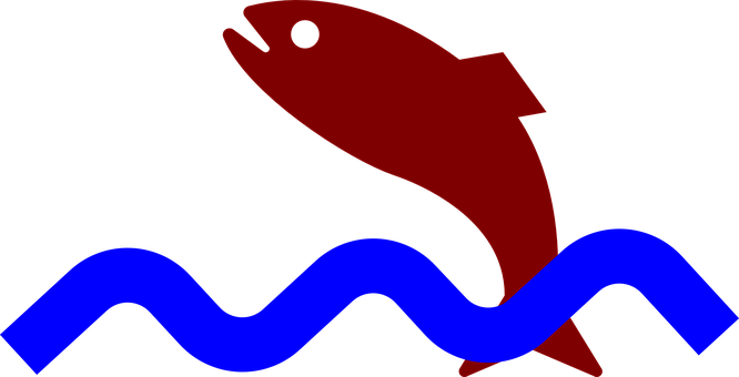 Red Fish Icon Above Blue Waves PNG