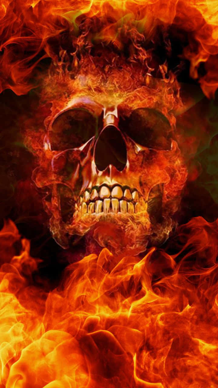 skulls on fire red