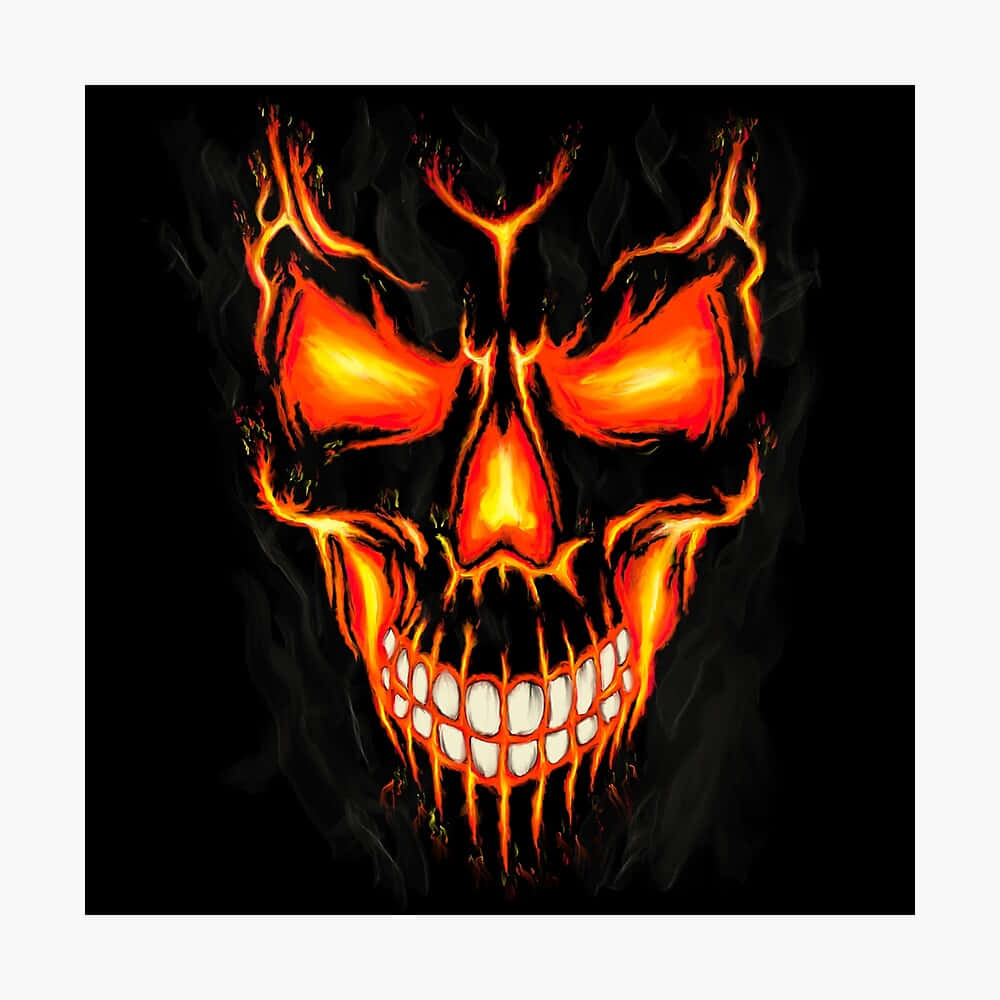 A Red Flame Skull Against a Smoky Background Wallpaper
