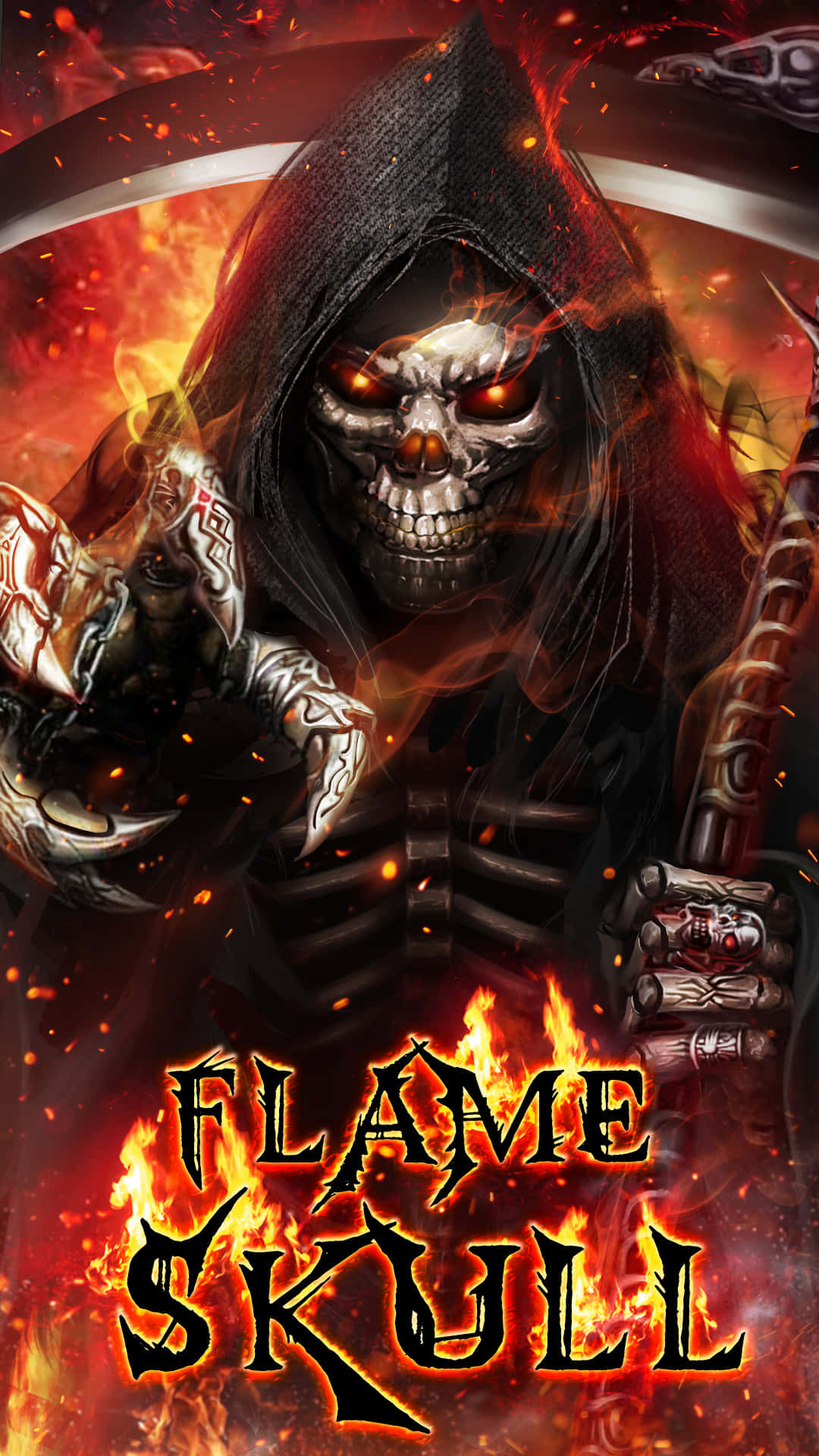 "Skull On Fire - Red Flame Skull" Wallpaper