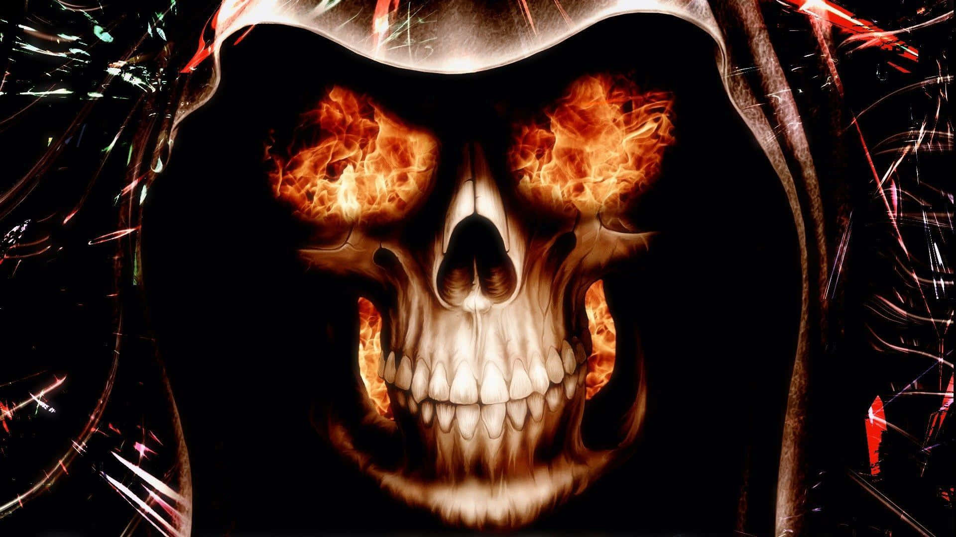 "A fiery and imposing skull shrouded in flames." Wallpaper