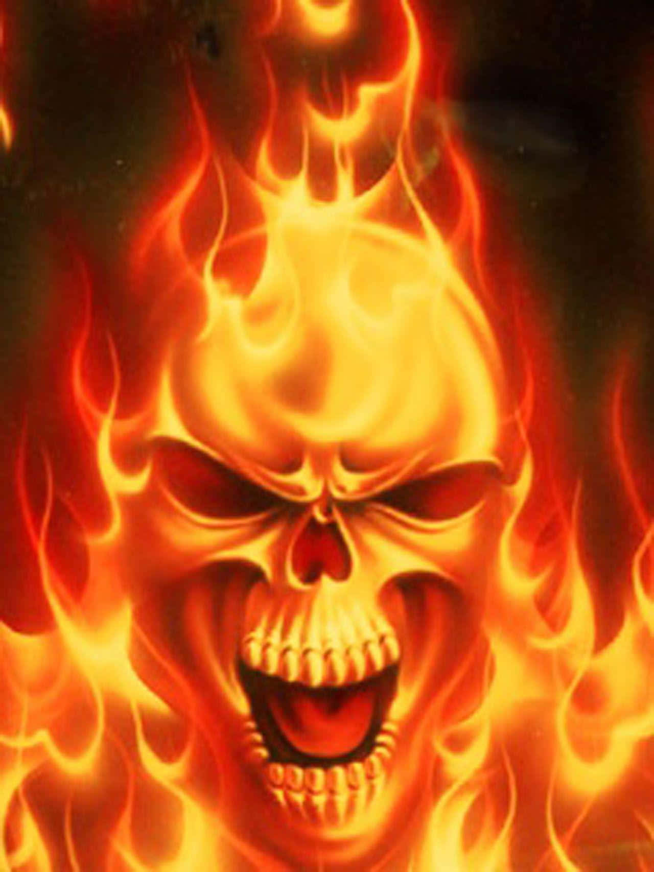 Feel the fiery intensity of a Red Flame Skull Wallpaper