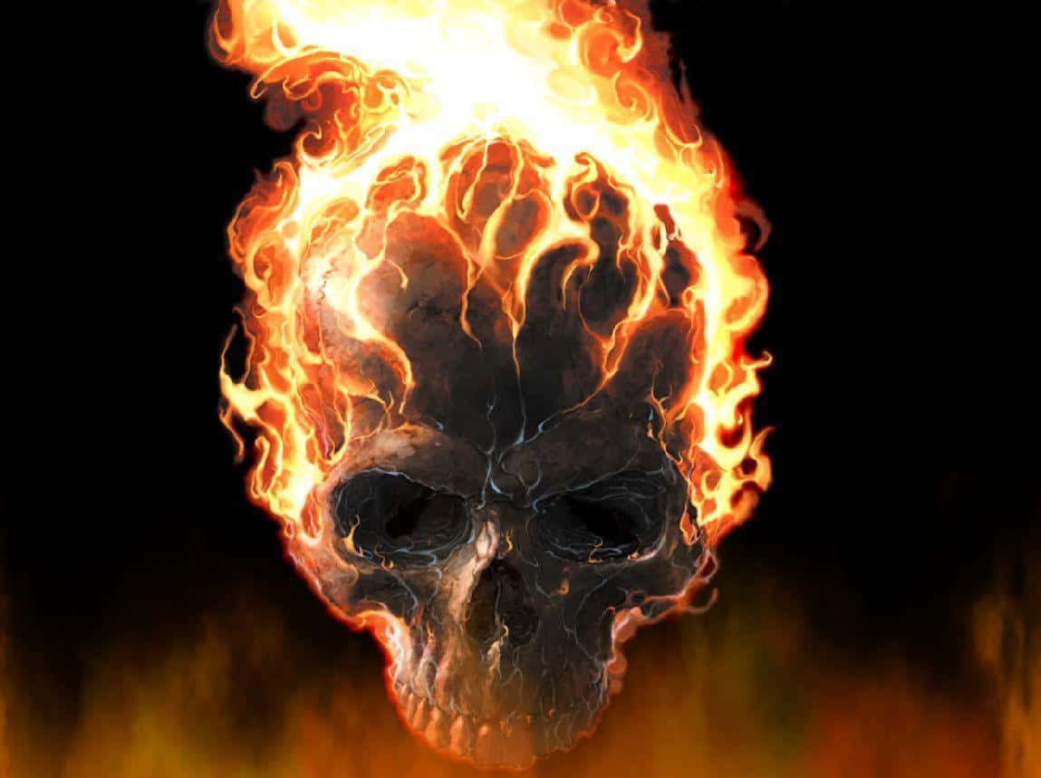 A fiery skull blazing through the night sky Wallpaper