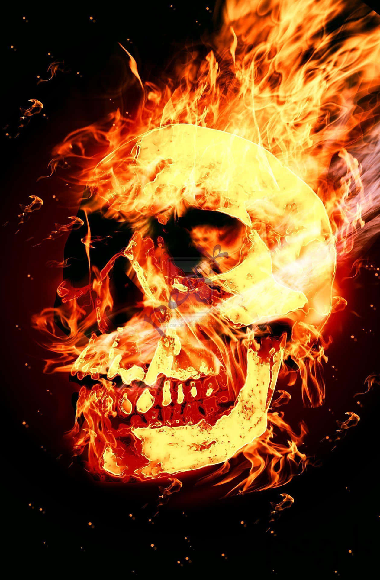 Intriguing Red Flame Skull Wallpaper