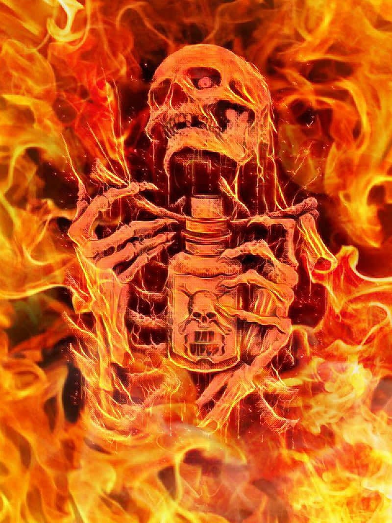 "Red Flame Skull - Exploding with Fiery Power!" Wallpaper