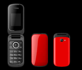 Red Flip Phone Open Closed Views PNG