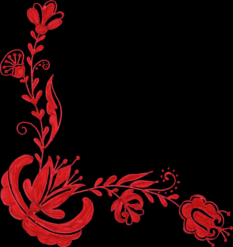 Red Floral Corner Design PNG