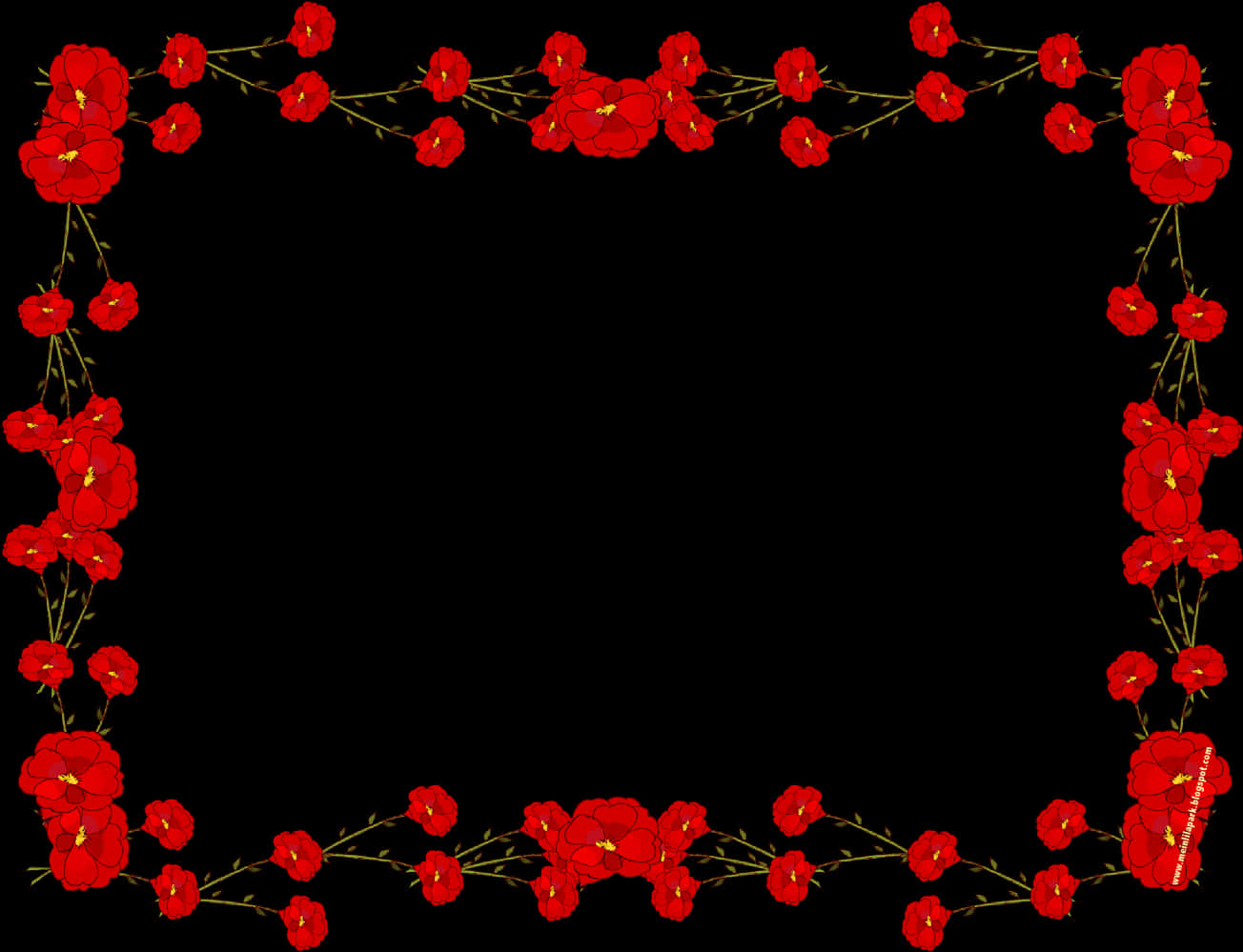 Red Floral Frameon Black Background PNG