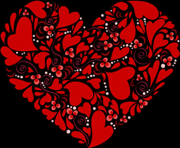Red Floral Heart Design PNG