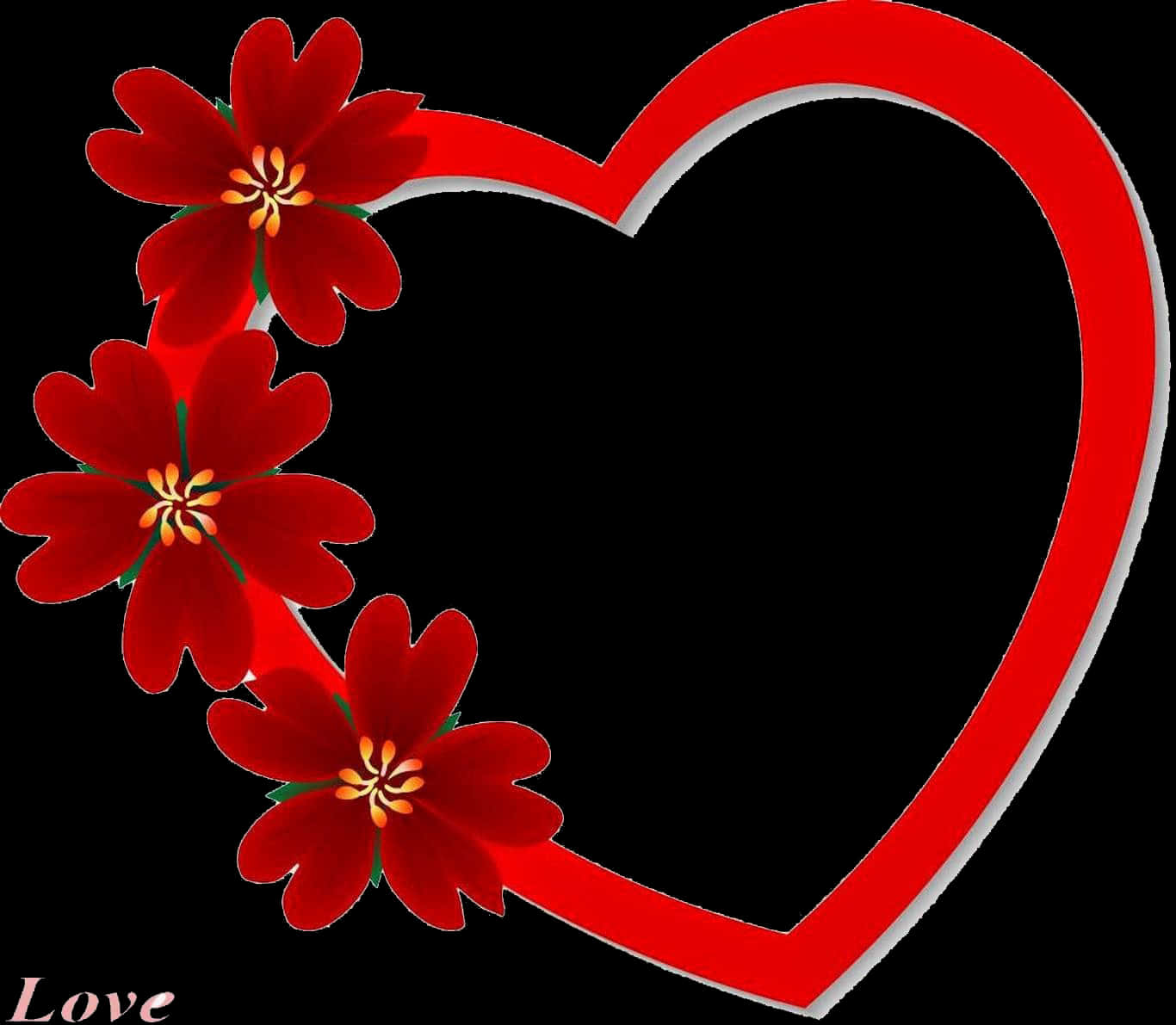 Red Floral Heart Transparent Background PNG